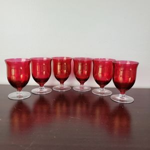 Vintage West Virginia Specialty Glass Rose Lustre Optic Small Goblets - Set of 6